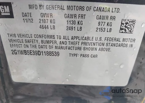 2013 Chevrolet Impala Lt from USA, damaged, VIN 2G1WB5E39D1188539